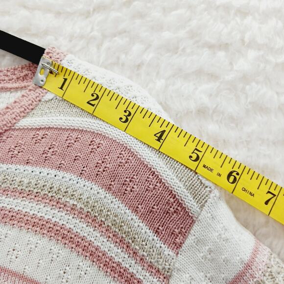 Sweater Size L VTG Pink Beige Stripe Soft Knit Light Academia Soft Girl Y2K Prep - Picture 4 of 11